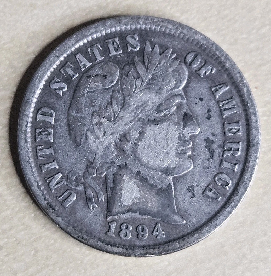 1894 P Barber Silver Dime 10c Very Fine VF Key Date 1894 P Barber Silver Dime 10c Very Fine VF Key Date