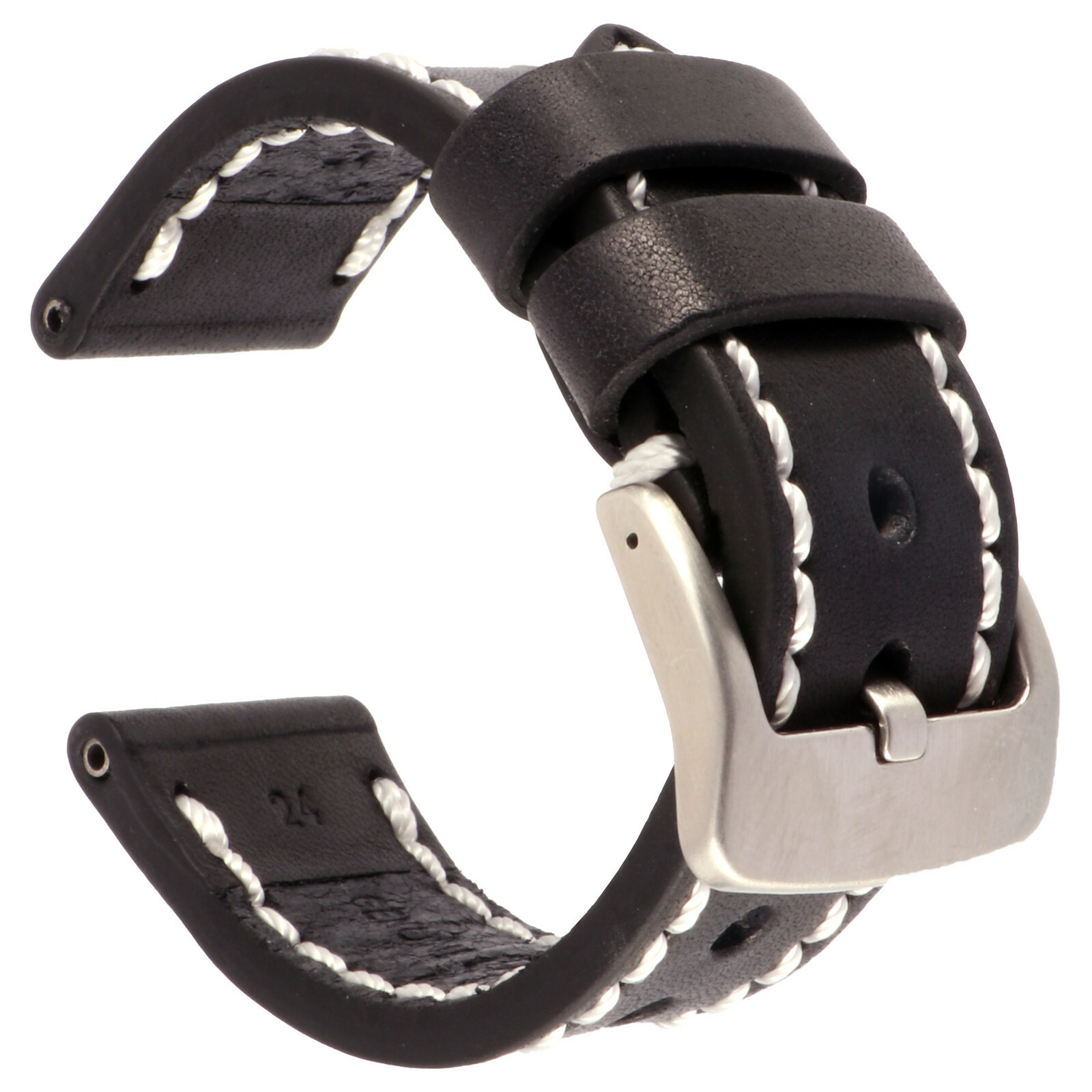 New 26mm NEW COW Leather Strap Black Watch Band for fits PANERAI White x1