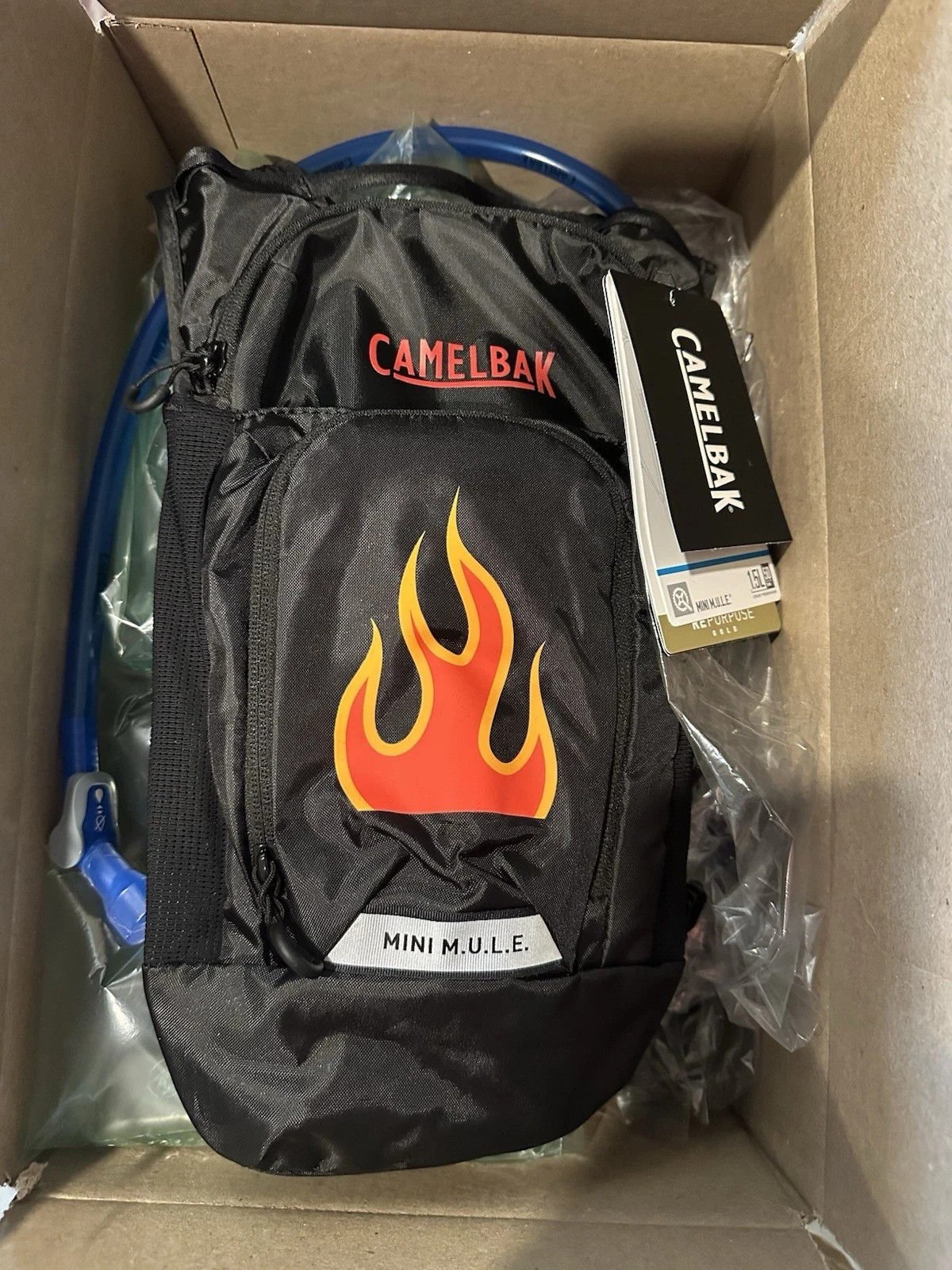 CamelBak Mini MULE Hydration Bag 50oz, Black/Flames - Brand New WITH BLADDER