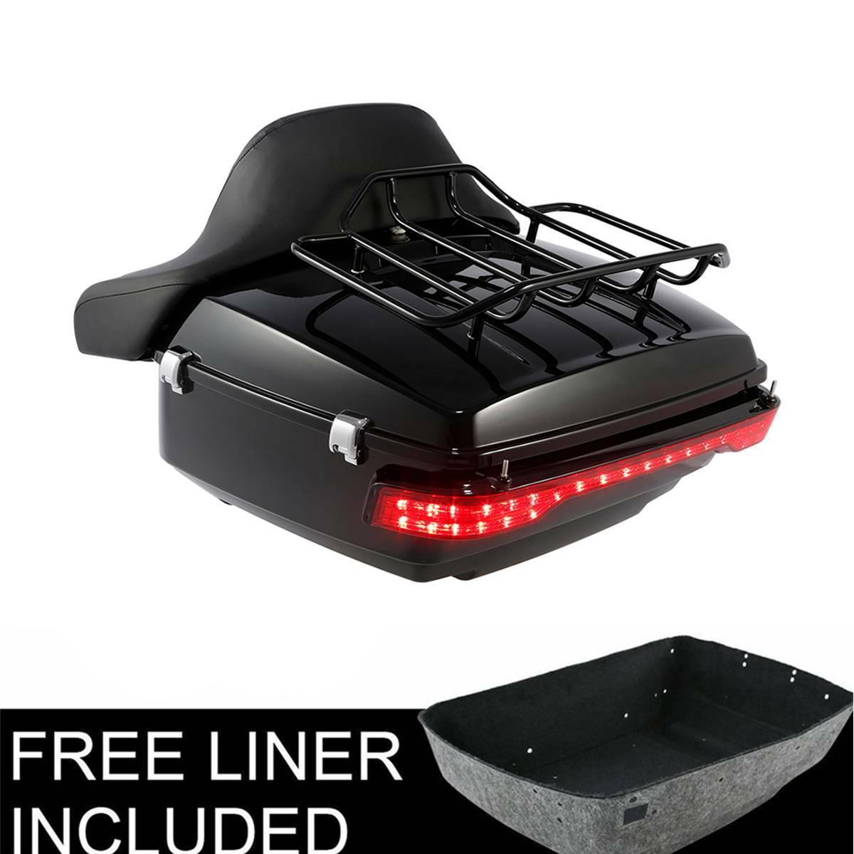King Trunk Backrest Luggage Rack & LED Tail Light Fit For Harley Touring 14-2026