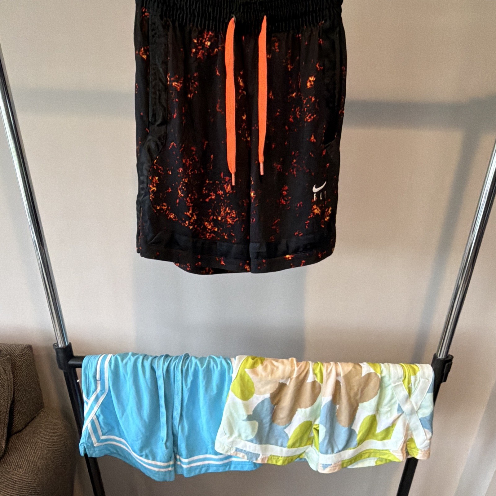 Nike Dri-FIT Girls S Black/Orange Speckled Mesh Shorts Breathable 3 pair