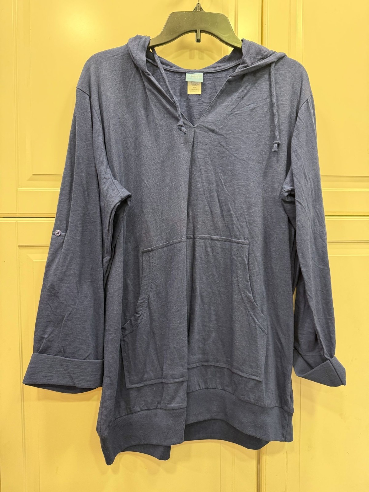 Comfort Corner Womens Plus Size 3X Hooded Pullover Top Navy Blue Cotton Blend