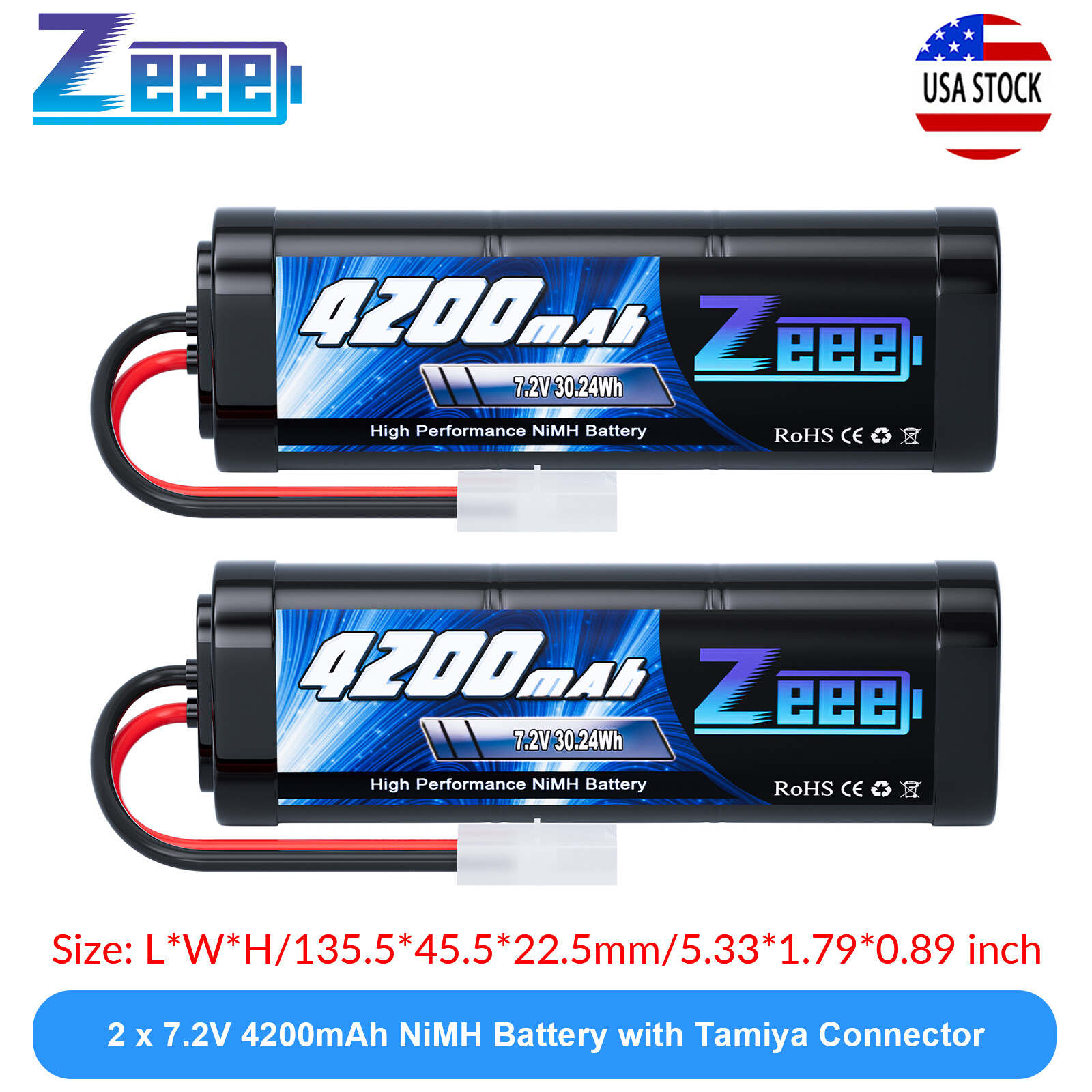 2x Zeee 7.2V 4200mAh NiMH Battery Tamiya Plug for RC Car HPI Kyosho Tamiya Losi 2x Zeee 7.2V 4200mAh NiMH Battery Tamiya Plug for RC Car HPI Kyosho Tamiya Losi