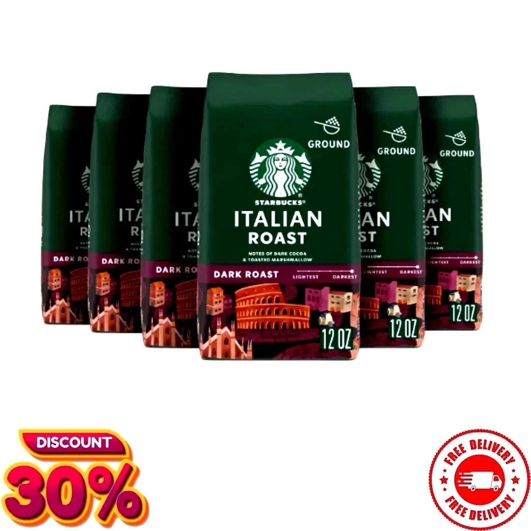Starbucks Ground Coffee, Dark Roast Hot or Iced Coffee, Italian Roast, Six 12 oz Starbucks Ground Coffee, Dark Roast Hot or Iced Coffee, Italian Roast, Six 12 oz