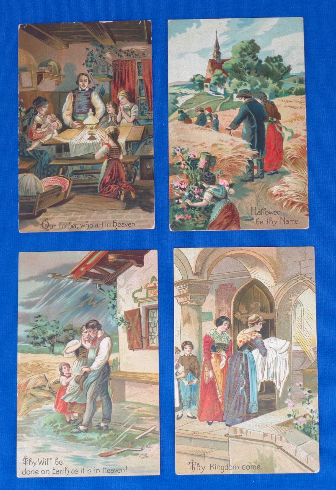 Four (4) Vintage The Lord's Prayer Embossed Post Cards Religion Catholic