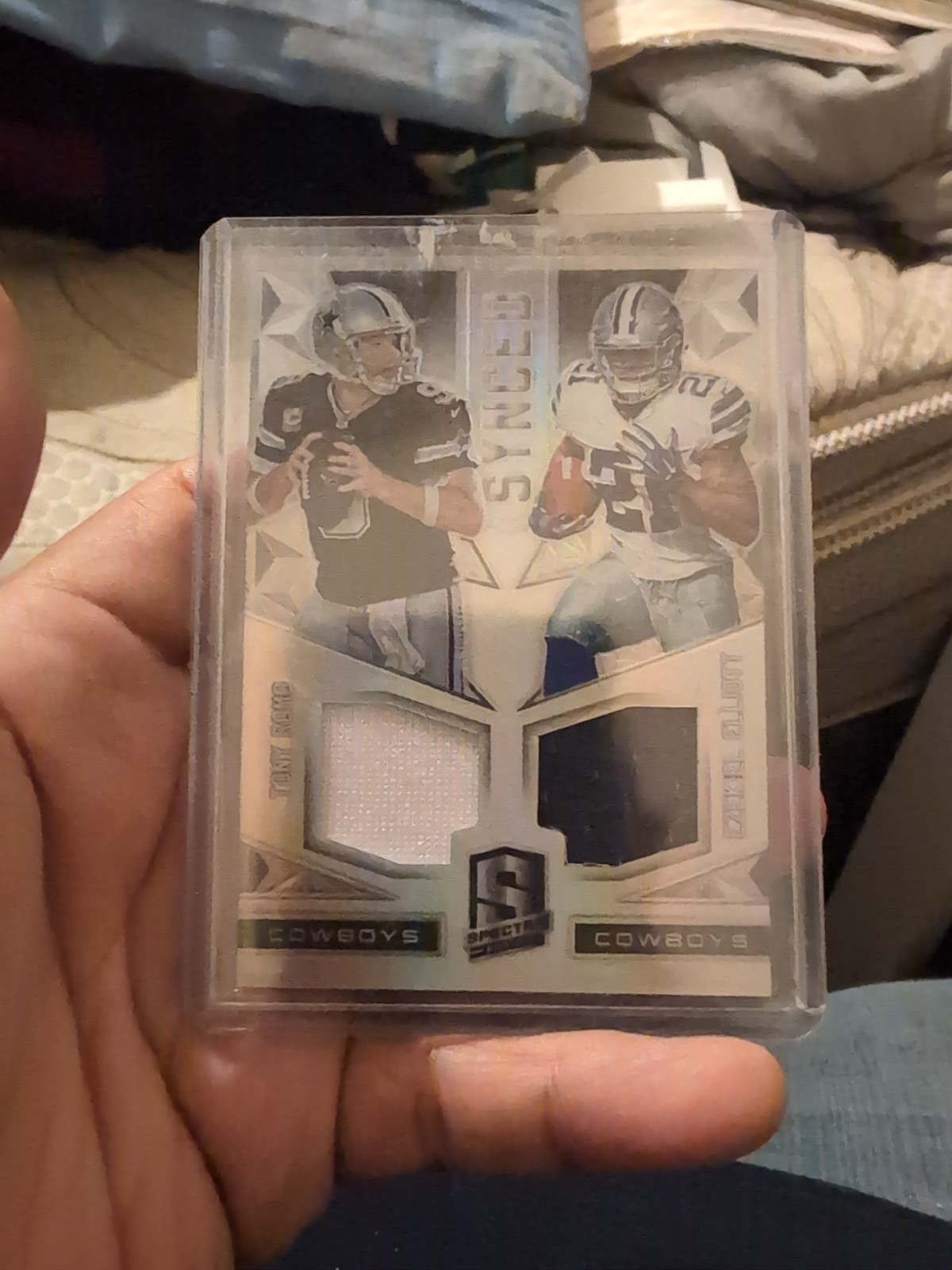 2016 Spectra Synced Swatches Neon Blue /99 Ezekiel Elliott Tony Romo Rookie RC