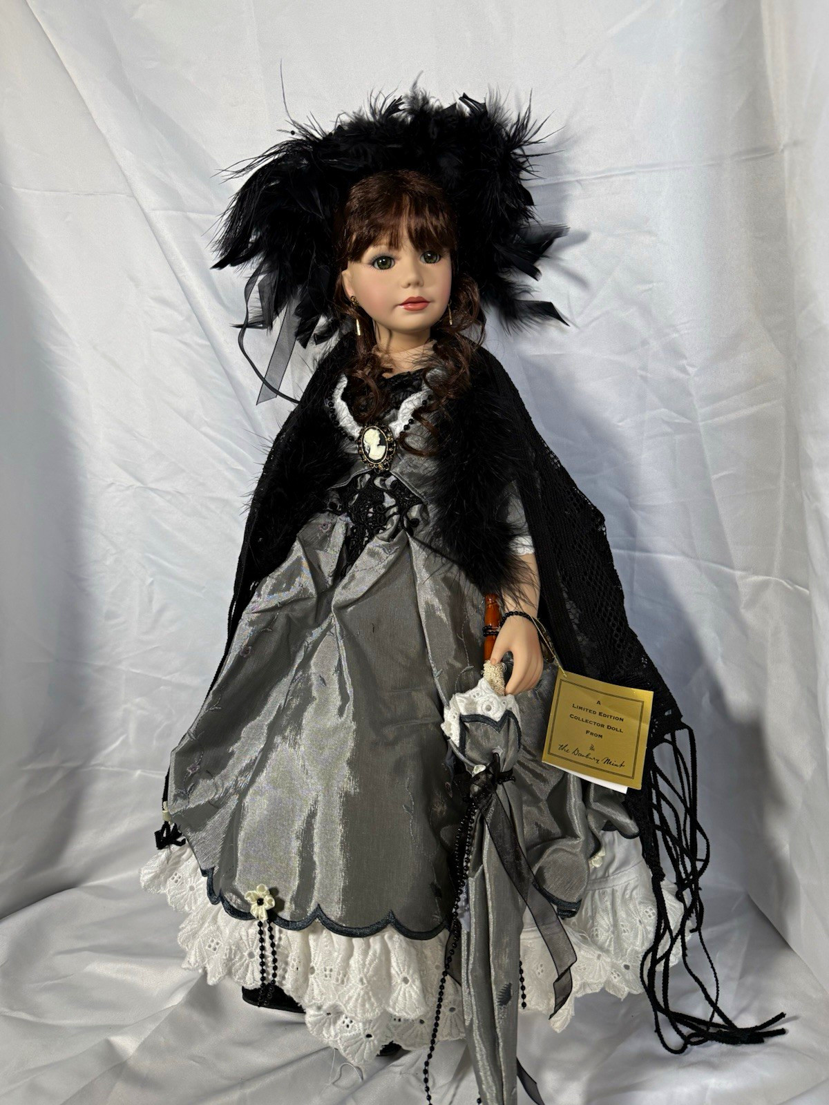 Danbury Mint Thelma Resch Limited Edition 23” Bisque Doll Hat & Umbrella