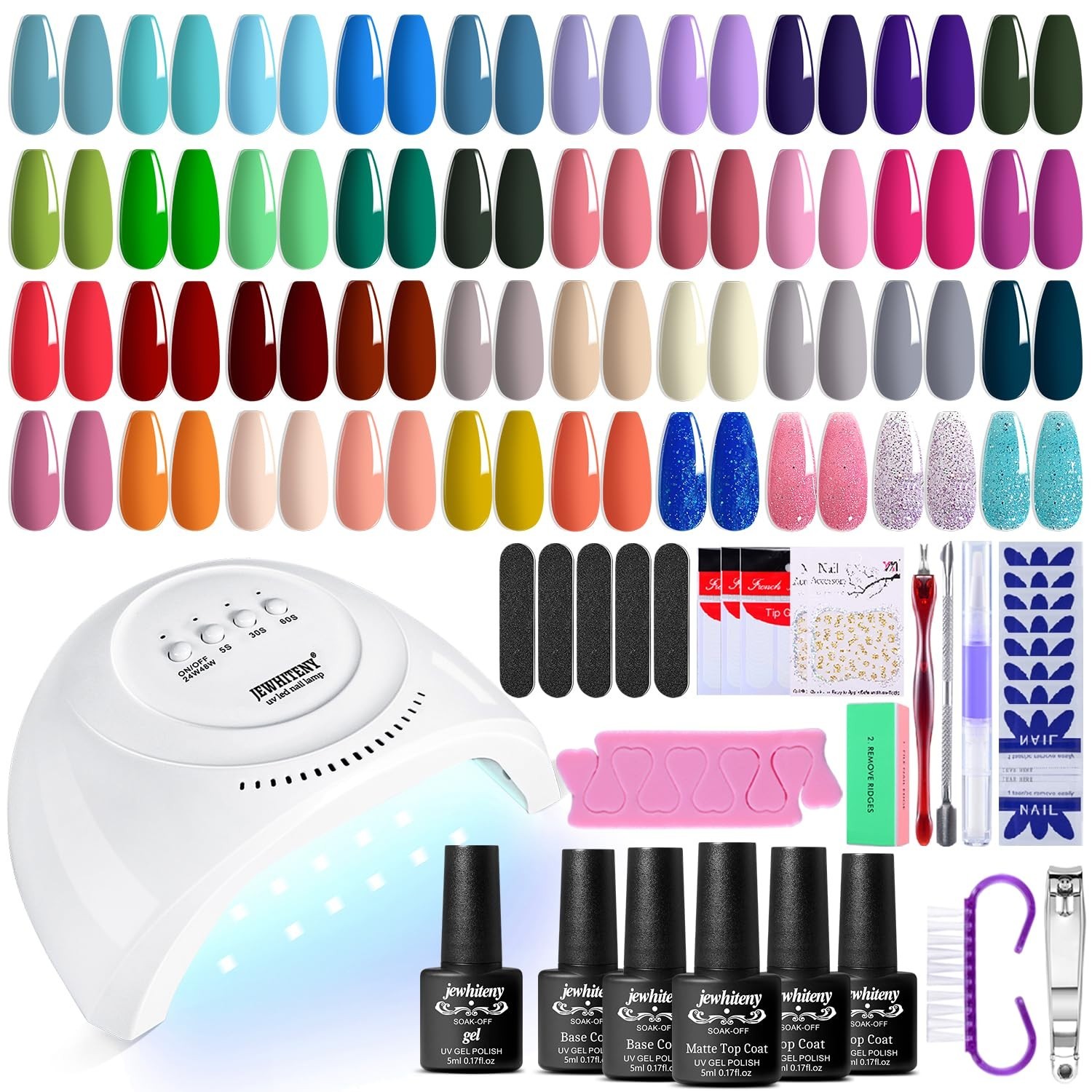 45PCS Gel Nail Polish Kit with 48W UV LED Lamp – 40 Vibrant Colors Included