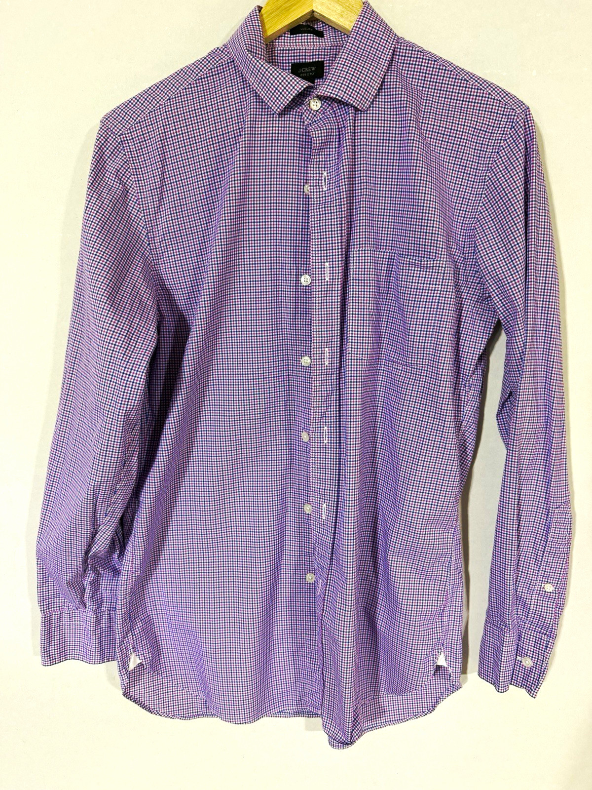 J.CREW Ludlow Men’s M Gingham Purple Blue White Long Sleeve Cotton Dress Shirt