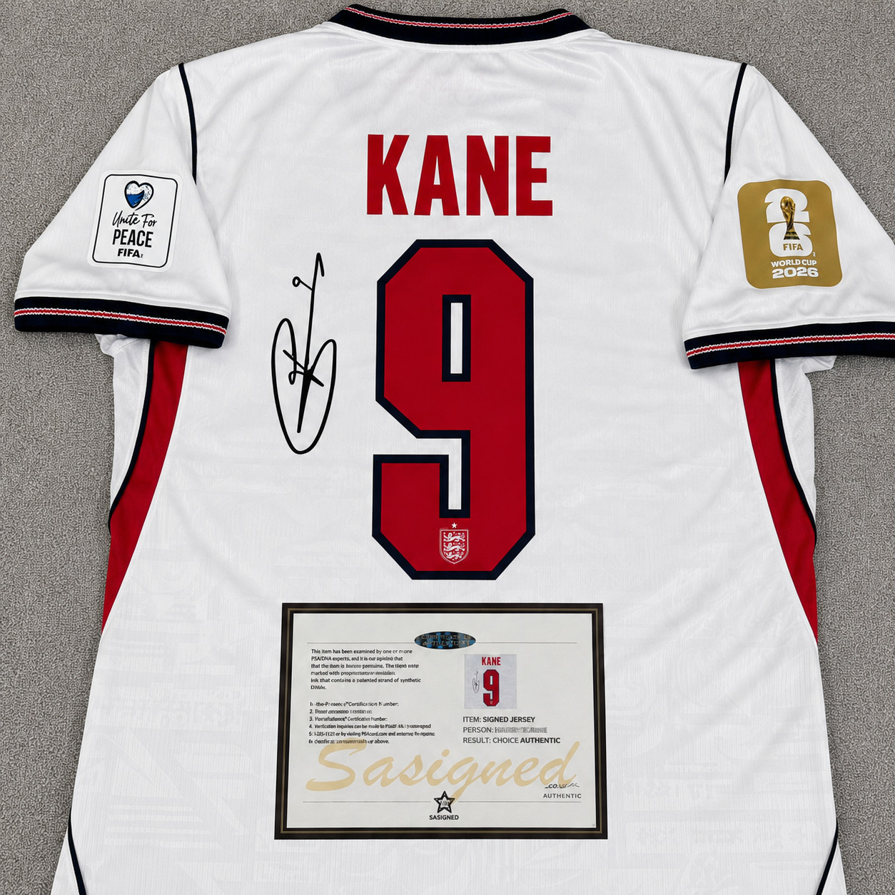 2026 England Kane Signed Style Home Soccer Jersey Framed Display Gift