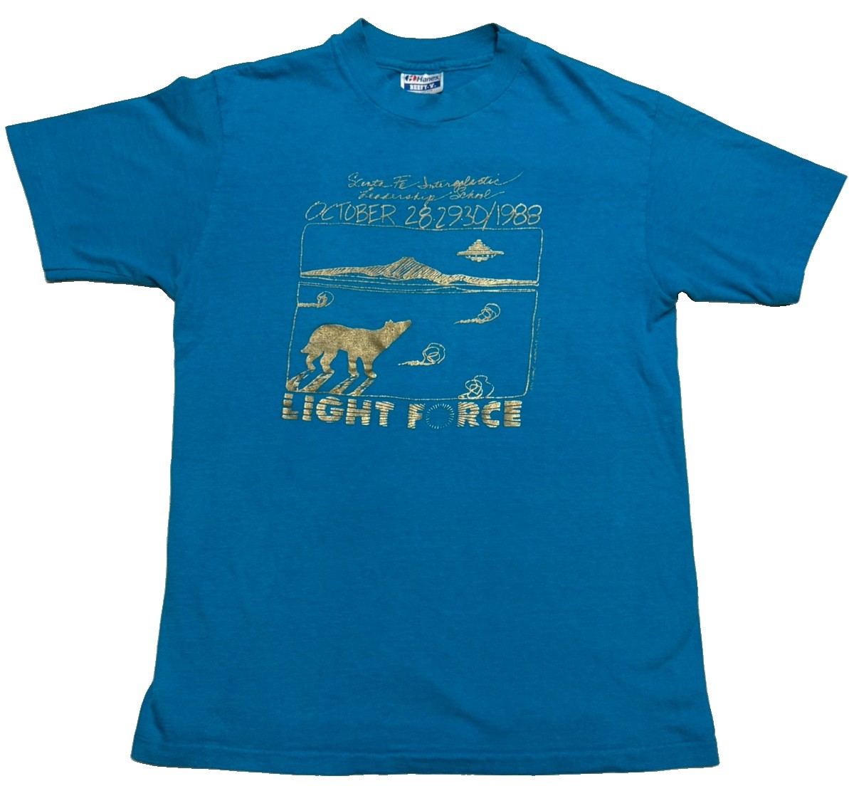 Vintage 1988 Hanes Beefy-T Santa Fe Light Force UFO Shirt M Single Stitch