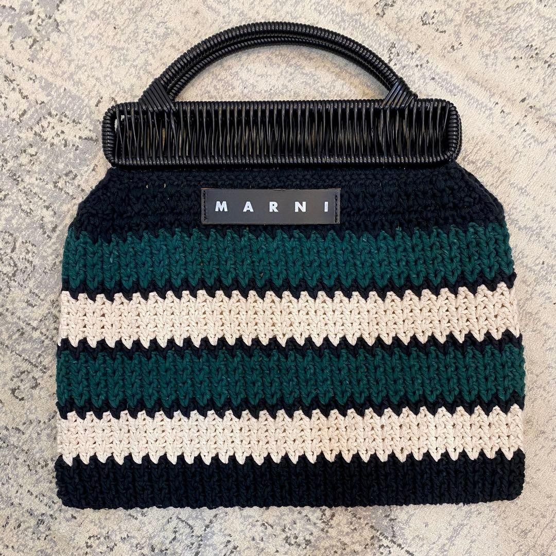 MARNI Market Flower Crochet Knit Dark Blue Purple Womens Handbag Dust Bag