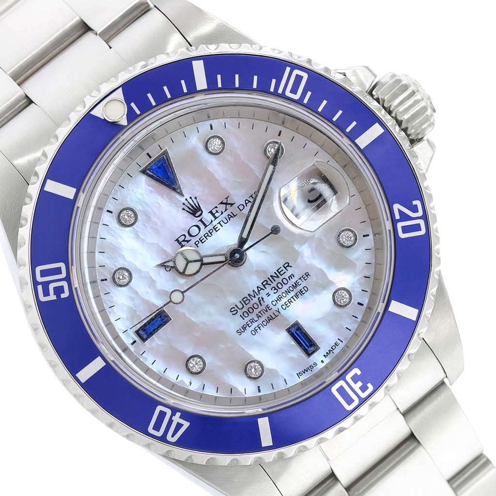 Rolex Submariner Date 40mm Steel Blue Bezel White Dial Oyster Mens Watch
