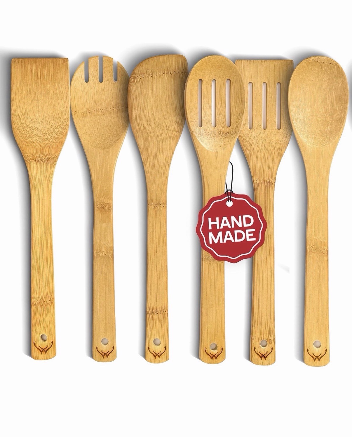 WOODLANDS USA Wooden Spoons for Cooking set of 6 safe for nonstick pans/Durable
