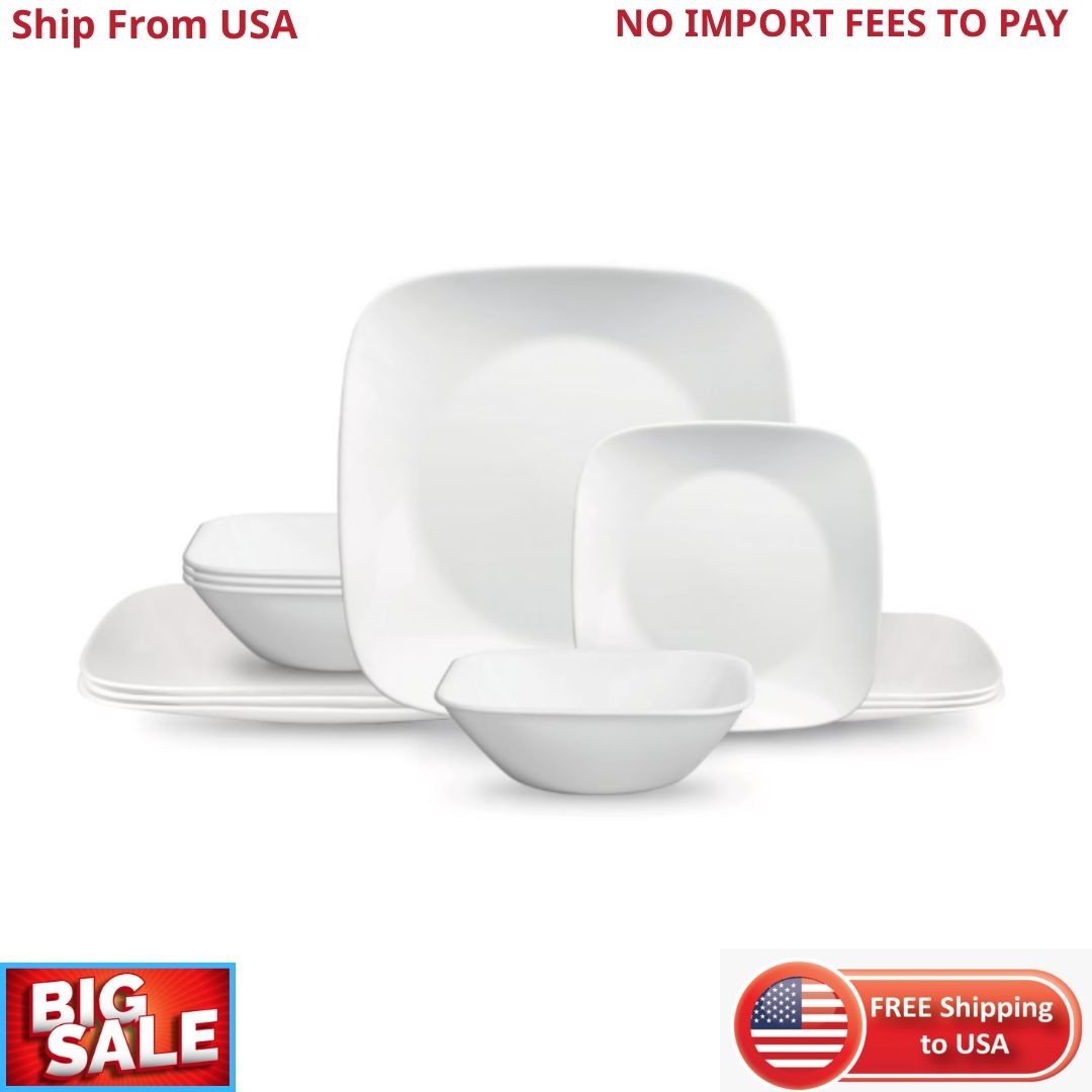 Corelle®- Classic, Pure White Square 12-Piece Dinnerware Set New