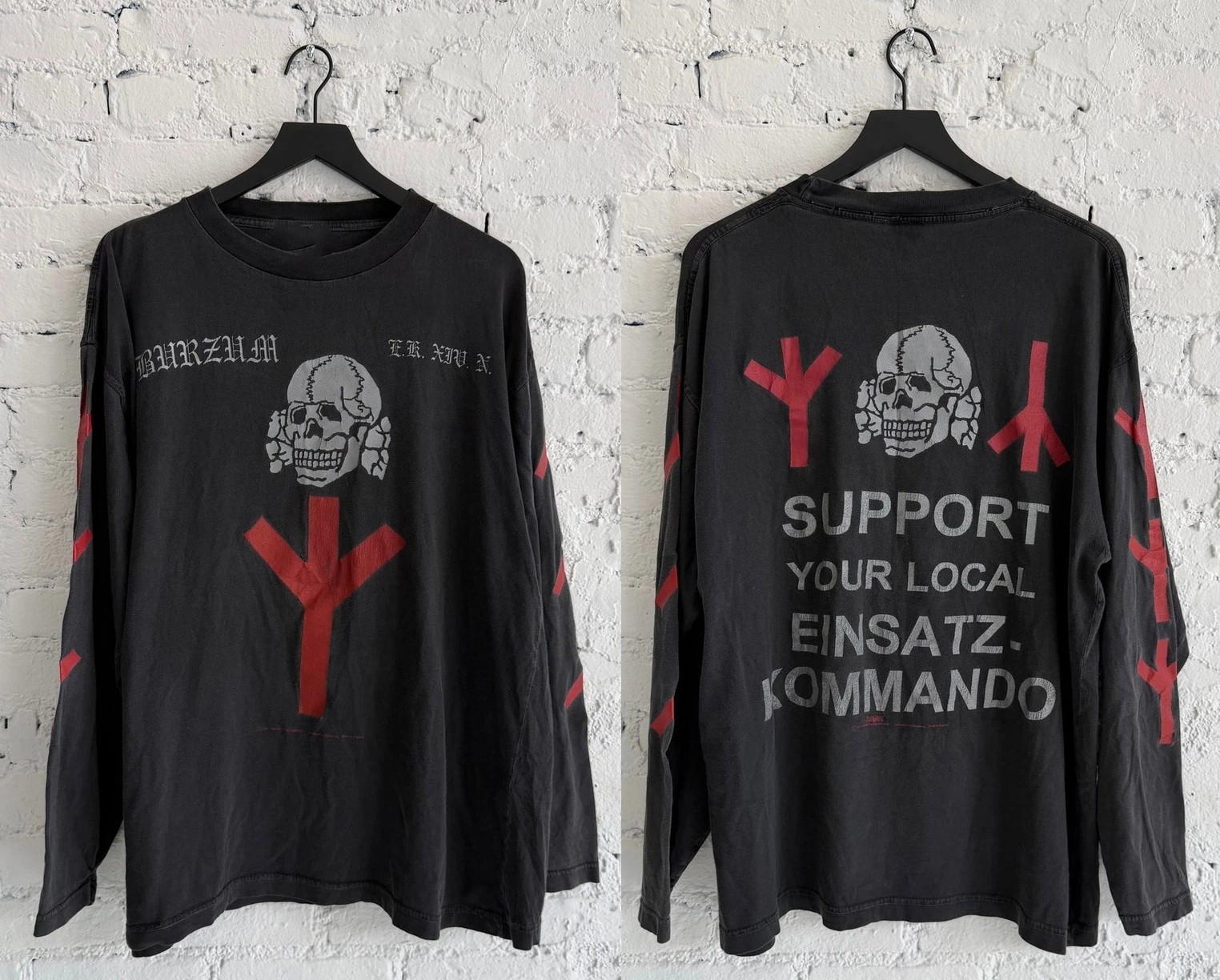 VTG 90s 1Burzum ‘Support Your Local E..K’ Reprint Long Sleeve T-Shirt  TU770