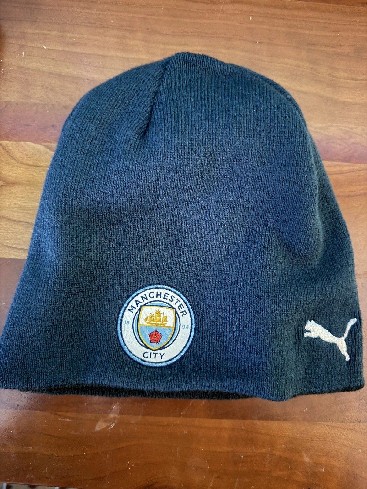 Manchester City Football Soccer Beanie Knit Hat Blue Black reversible Puma