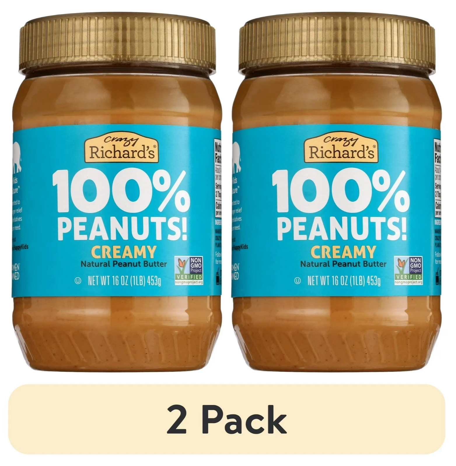 (2 pack) Crazy Richard\'s All-Natural Creamy Peanut Butter, 16 oz
