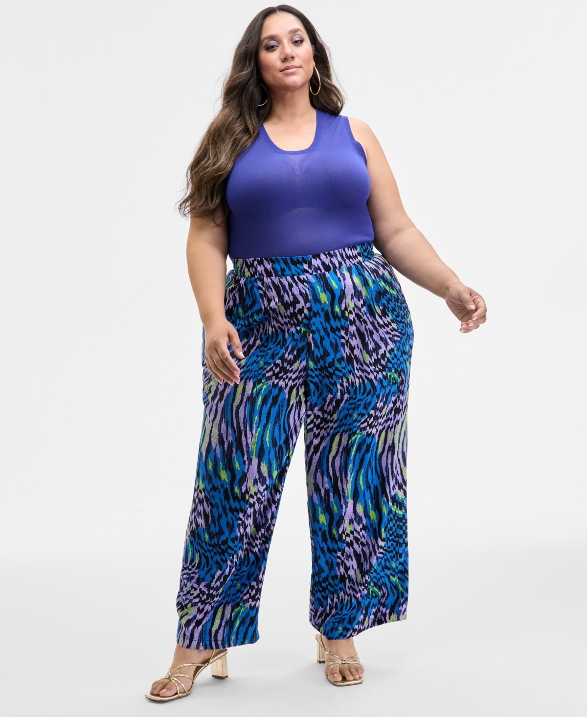 Nina Parker Plus Size Printed Wide-Leg Pants Women\'s 2X Abstract Animal 