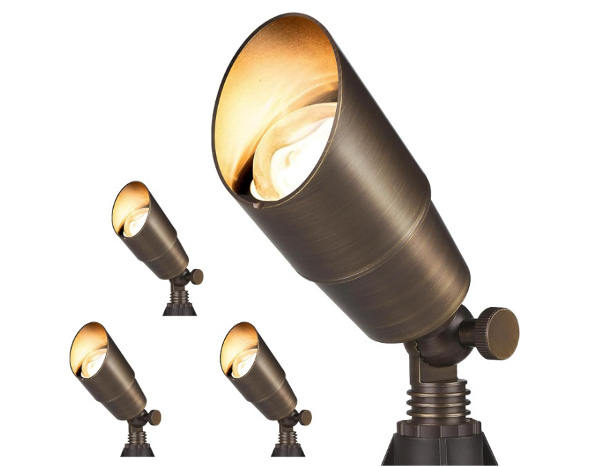 Pack 4 Focos LED de Jardín 12V en Latón Macizo, Iluminación Exterior Decorativa.