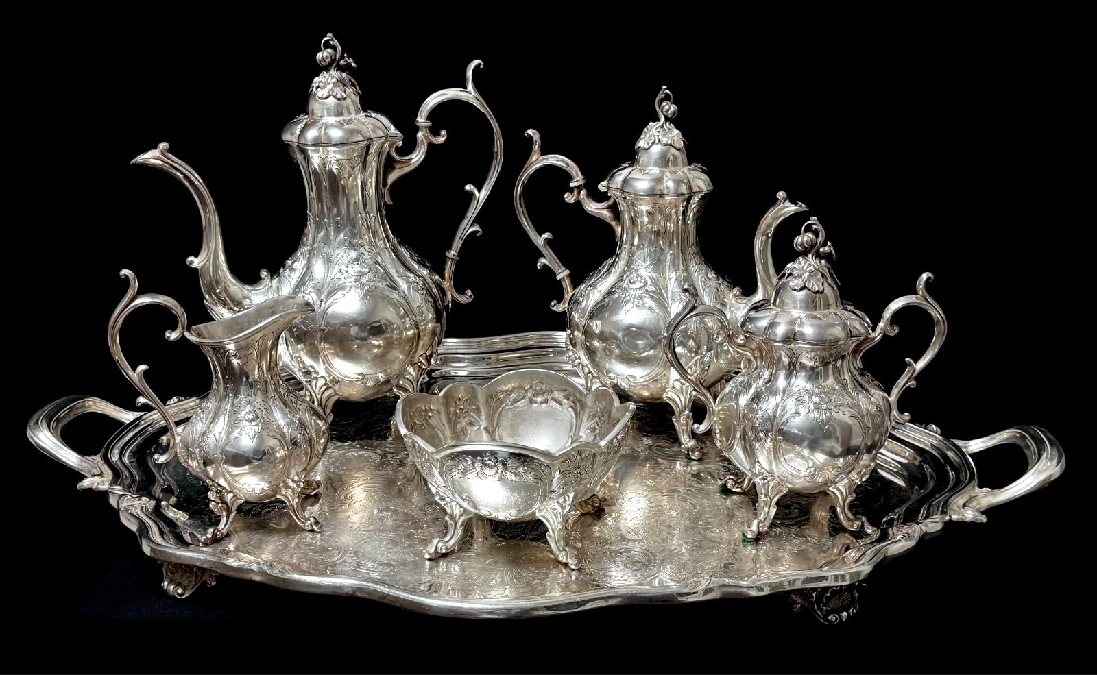 Vtg Reed & Barton Winthrop #1795 Silver Plated Hand-Chased Coffee Tea Set 6PC
