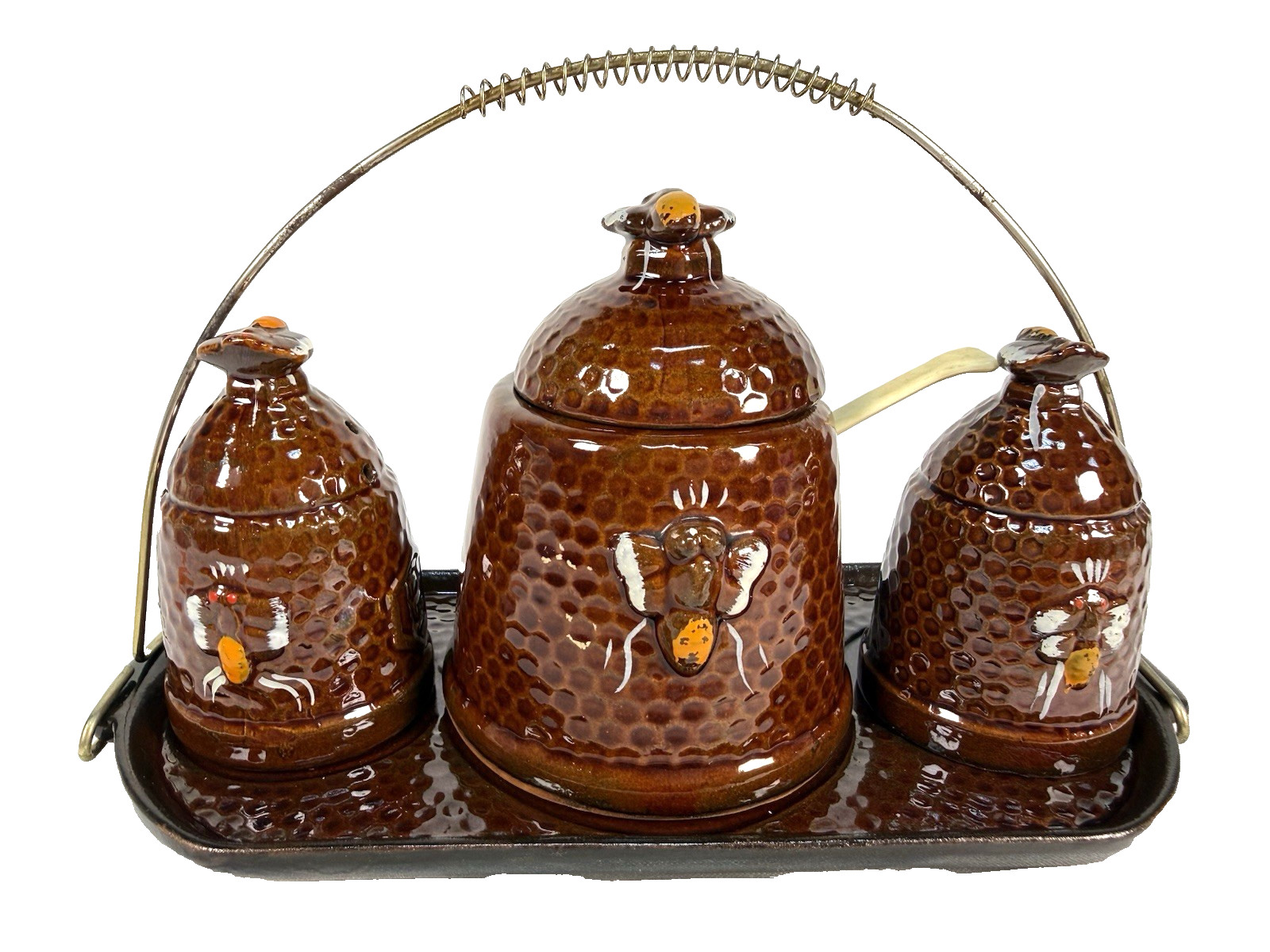 Fairyland Ceramic Beehive Honey Pot Salt Pepper Shakers Set Japan 1950s #141 VTG