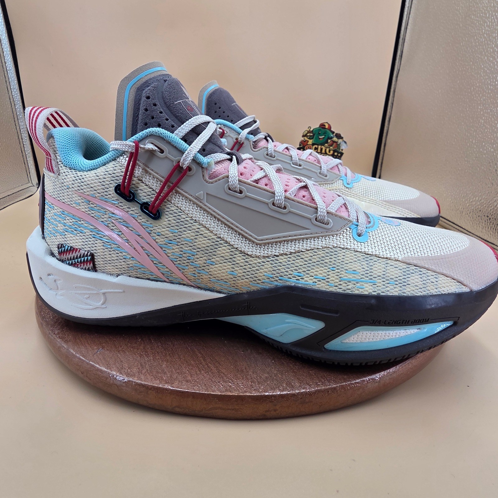 Li Ning Way of Wade Fission Mens Basketball Shoes Beige Blue Pink ABPU003-3 Sz 9
