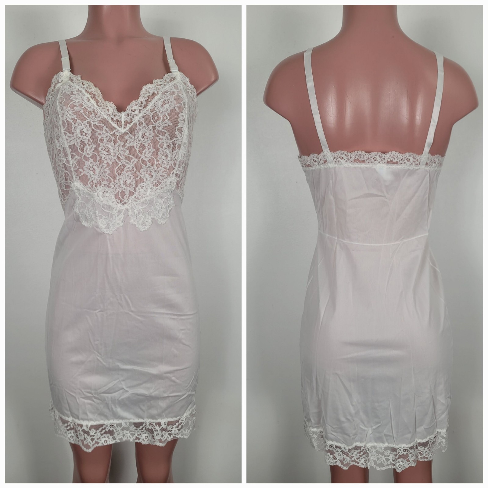 Vintage 60s Youth Form Sz 34 Nylon Full Slip Lace Bodice White Sissy Made USA