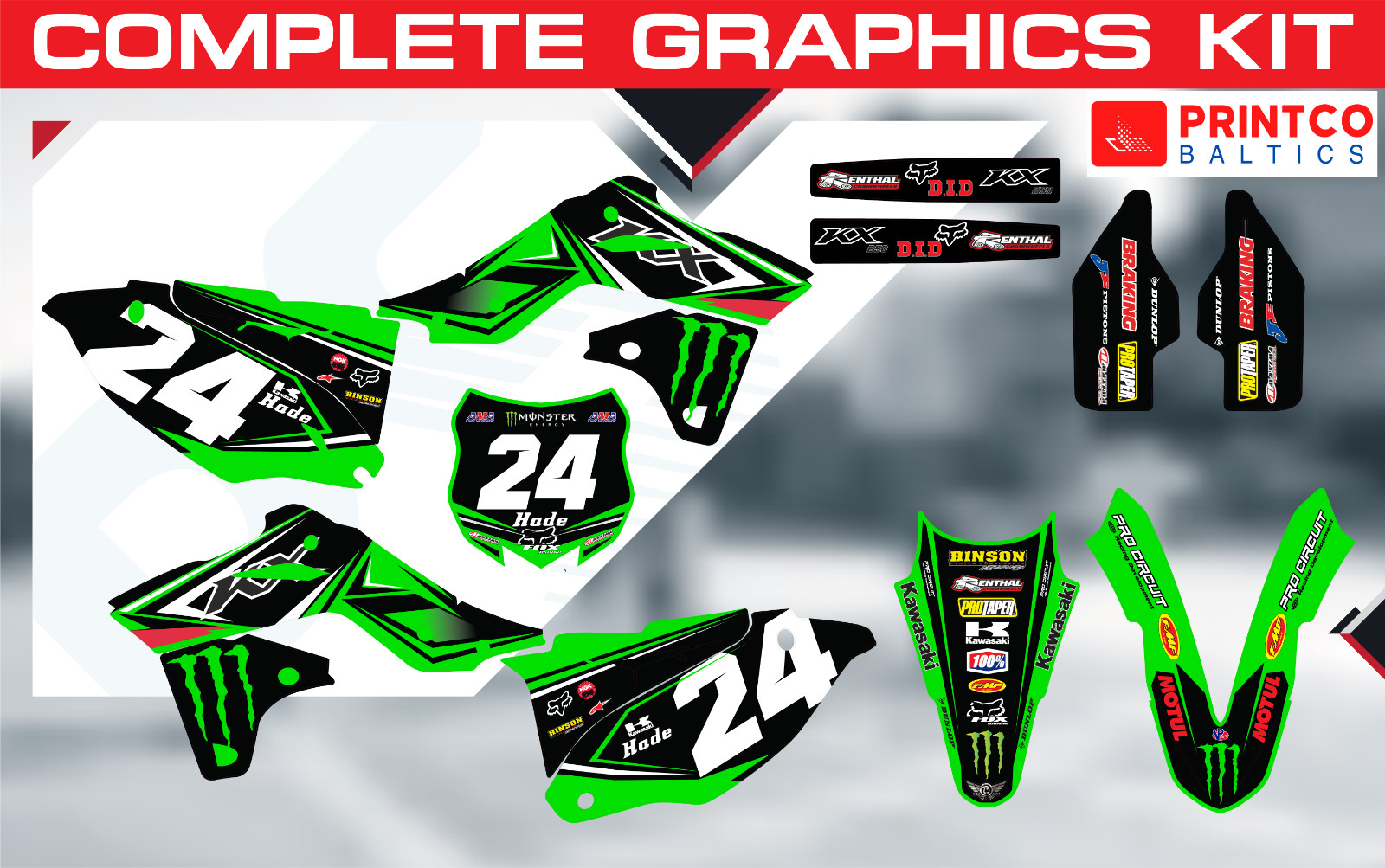 Kawasaki KX KXF 65 85 250 450 2013-2025 complete graphics kit 21 mil