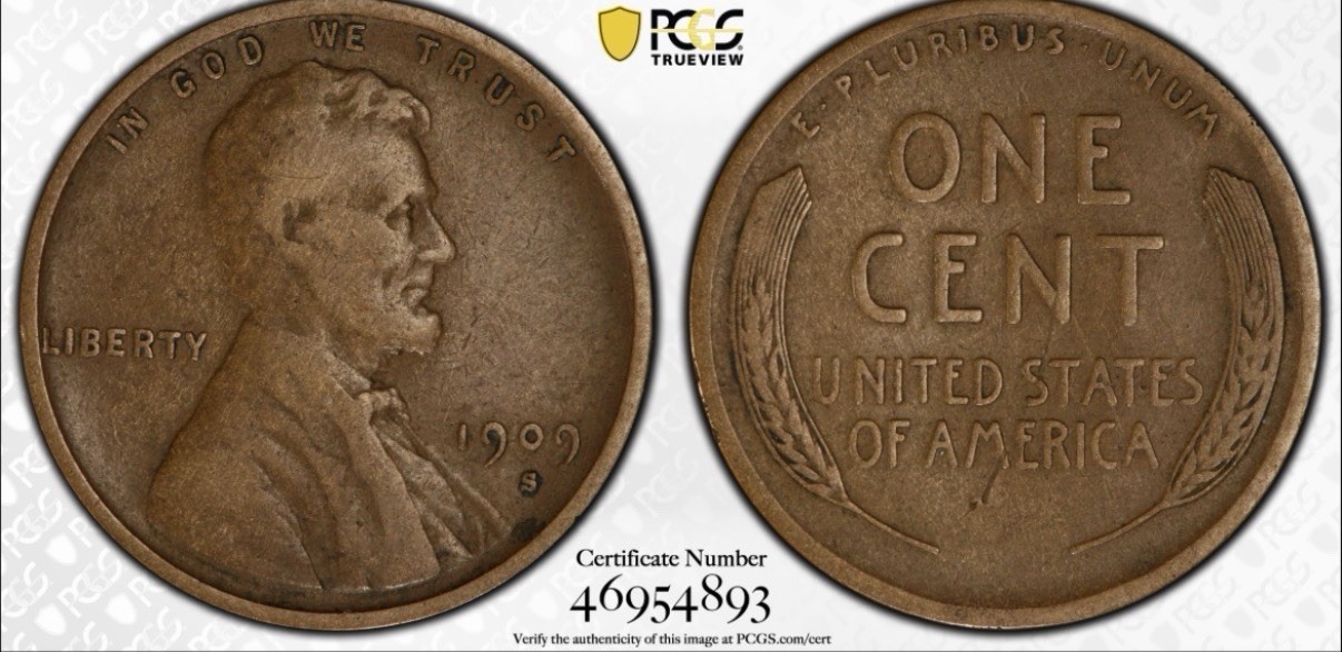 U.S. 1909-S LINCOLN WHEAT PENNY CENT PCGS F-15 Key Coin Look