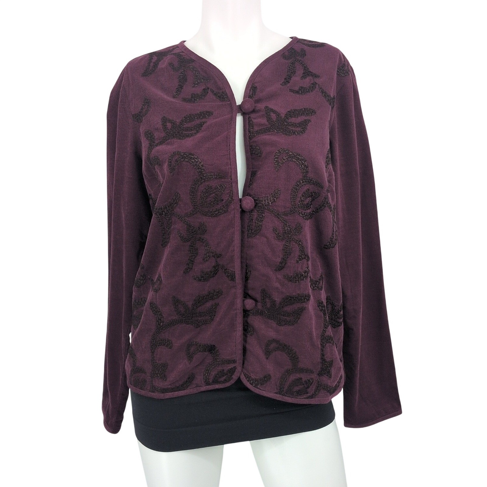 Pure J Jill Corduroy Floral Embroidered Blazer Jacket Button Up Boho Artsy Small