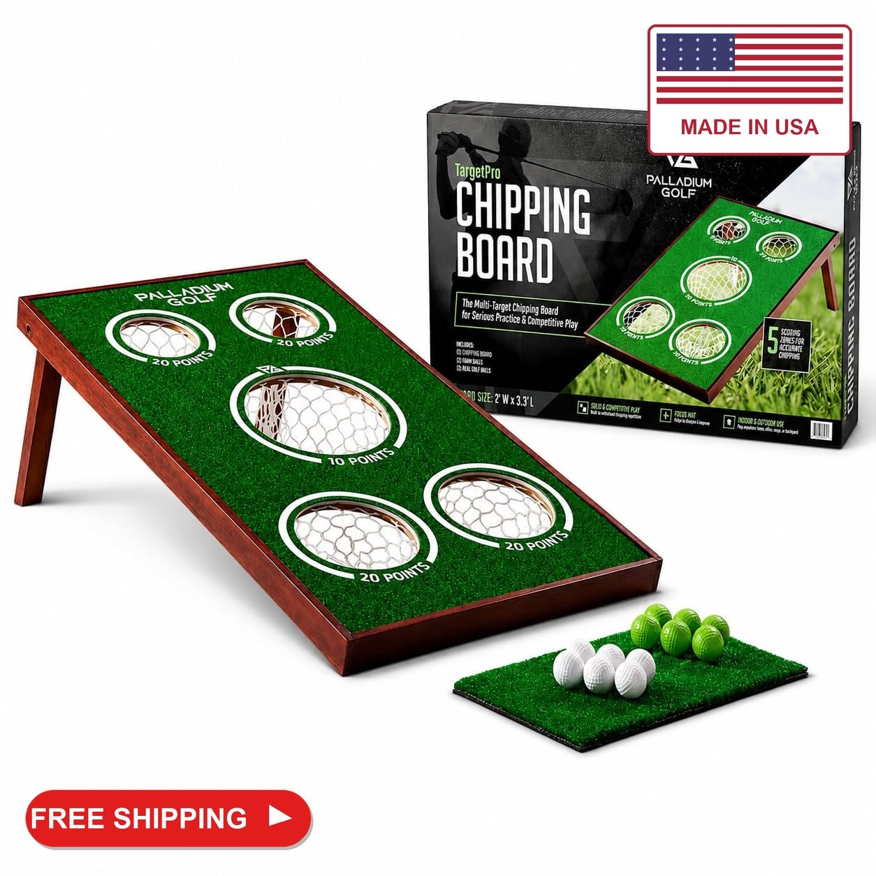 Palladium Golf Chipping Game Board - Solid Wood Golf Game Cornhole Set