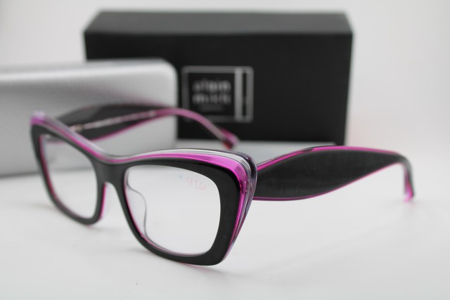 NEW ALAIN MIKLI A03119 001 SARETTE BLACK CLEAR PURPLE AUTHENTIC EYEGLASSES 53-18