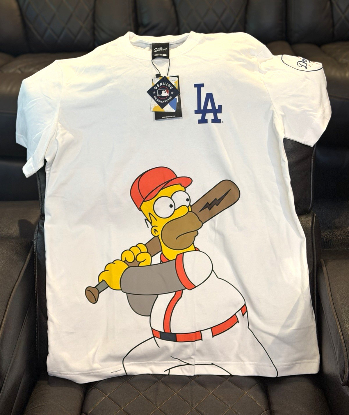 New Era Los Angeles Dodgers White T-Shirt Homer Simpson Wonderbat MLB - XL