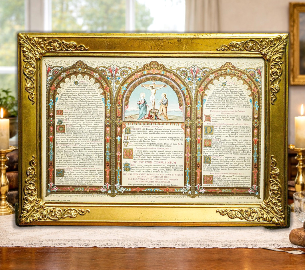 Stunning Antique French Catholic Christianity Tridentine Latin Mass Altar Card