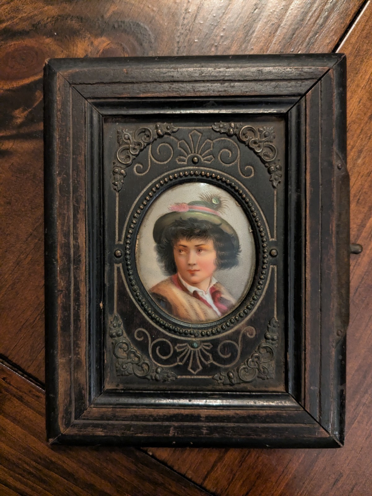 Antique 19c Miniature Portrait on Porcelain Ebonized Frame Magnolia MS Druggist 