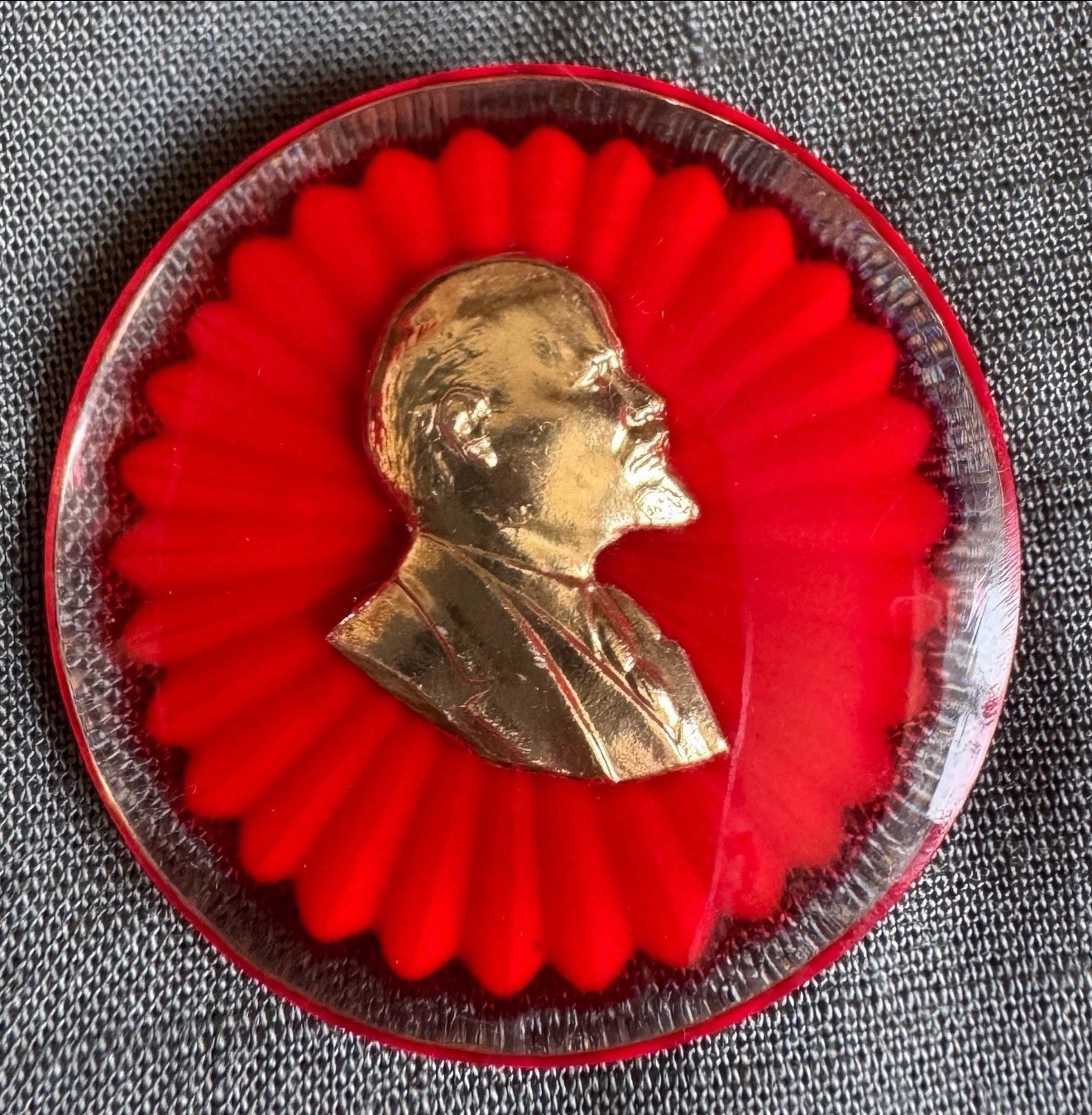 Extremely Rare USSR Greater Leader Lenin Portrait Badge Gilded Plexiglass Pin