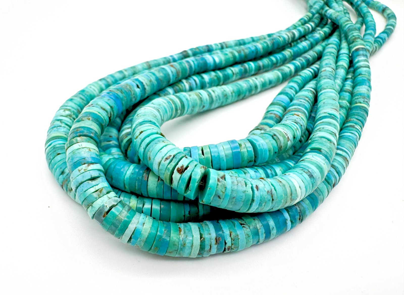 Natural Blue Arizona Kingman Turquoise Heishi Beads: Graduated Gemstone - PGS237