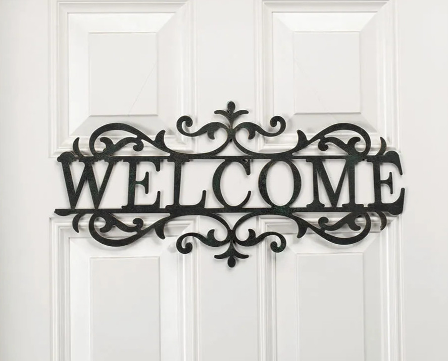 Welcome Sign Metal Scroll Door Chic Vintage Style Wall Decor 20\