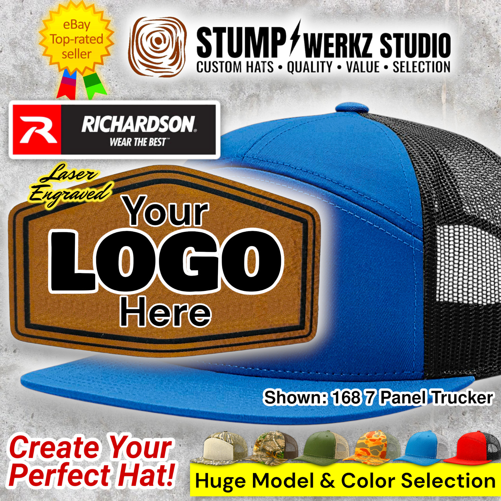Custom Logo Hat Trucker Baseball Cap Richardson 112 312 168 Leather Patch Promo