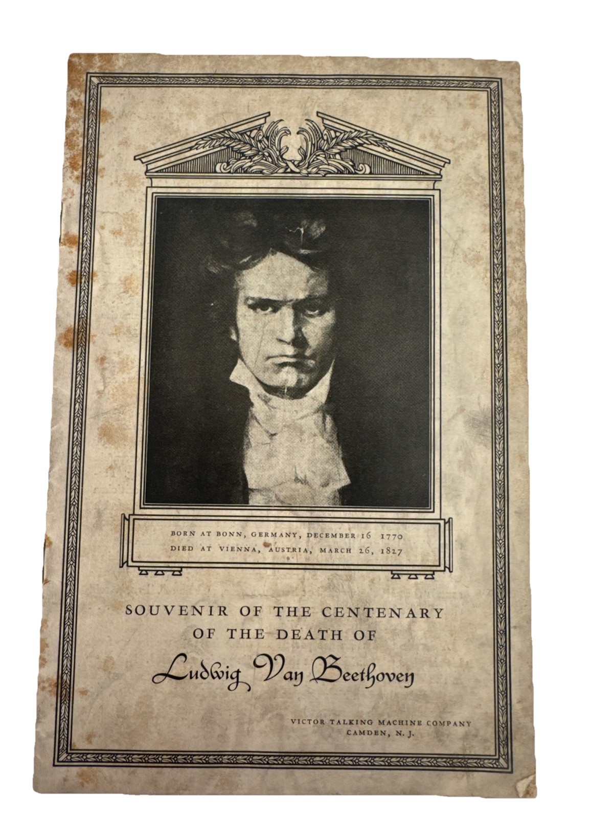 1927 Souvenir Of The Death Of Beethoven By Victor Talking Machine Company
