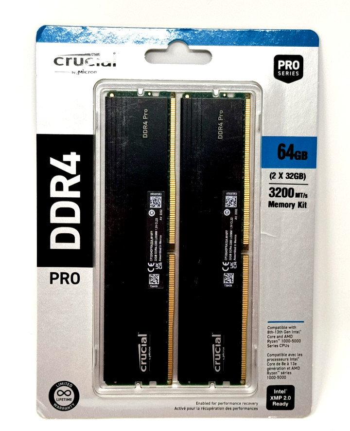 New Crucial Pro 64GB Kit (2x32GB) DDR4 3200MHz C22 UDIMM Desktop Memory Kit New Crucial Pro 64GB Kit (2x32GB) DDR4 3200MHz C22 UDIMM Desktop Memory Kit