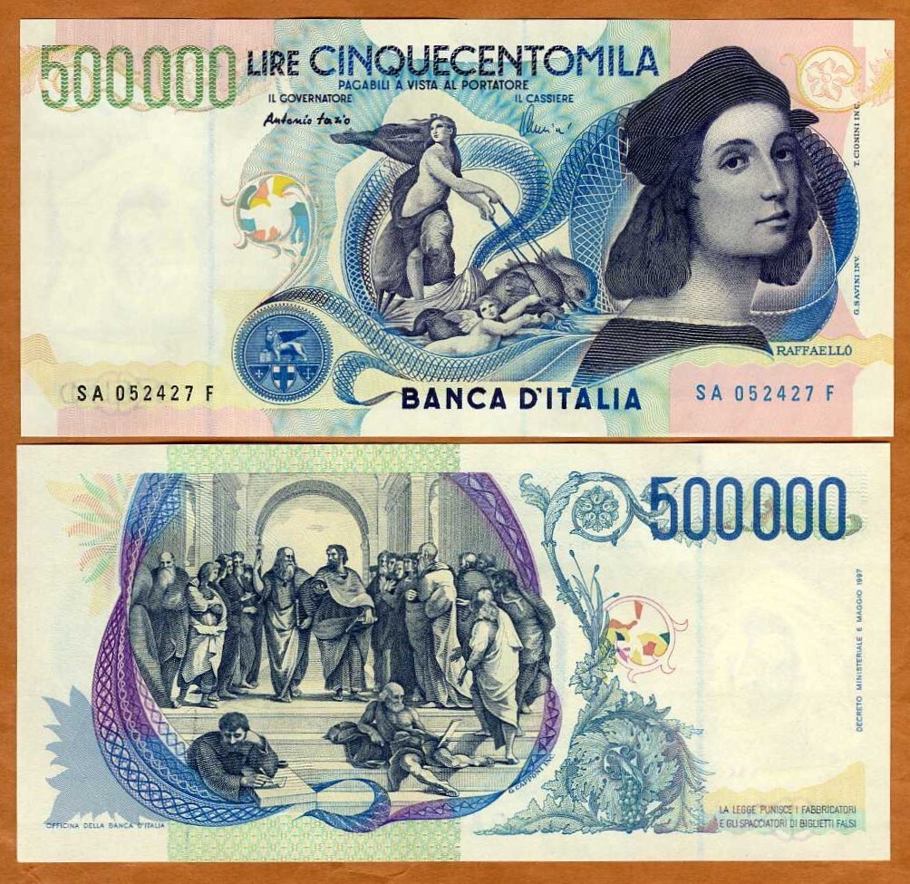 Italy, 500000 (500,000) Lire, 1997, P-118  pre-Euro, UNC   Raphael