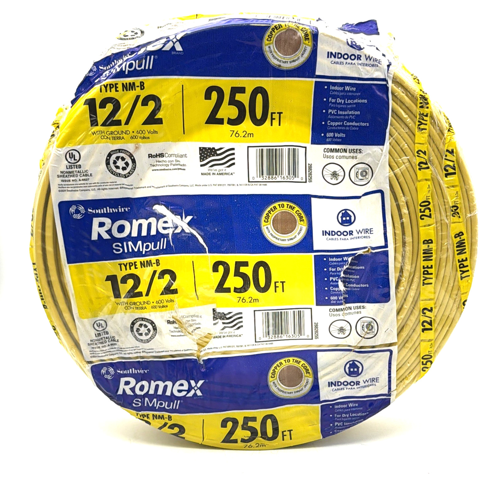 Southwire Romex SIMpull 12/2 NM-B W/Ground 250 FT Solid Copper Wire 20A 600V NEW
