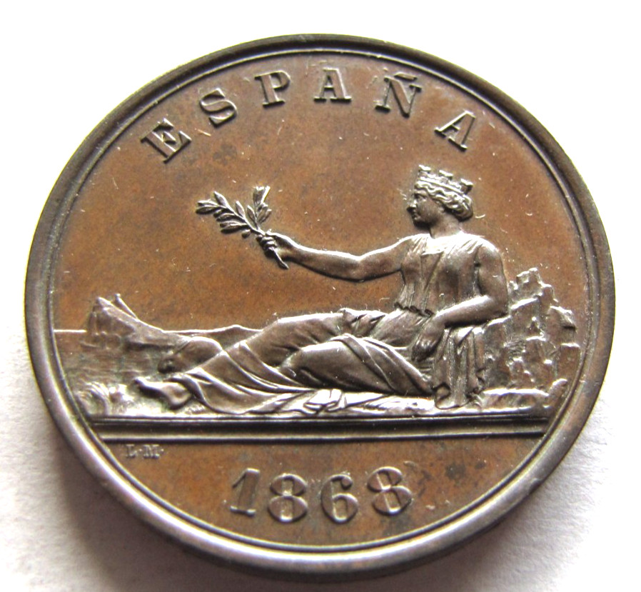 Spain - Gobierno Provisional 1868 copper pattern. Superb Proof original.