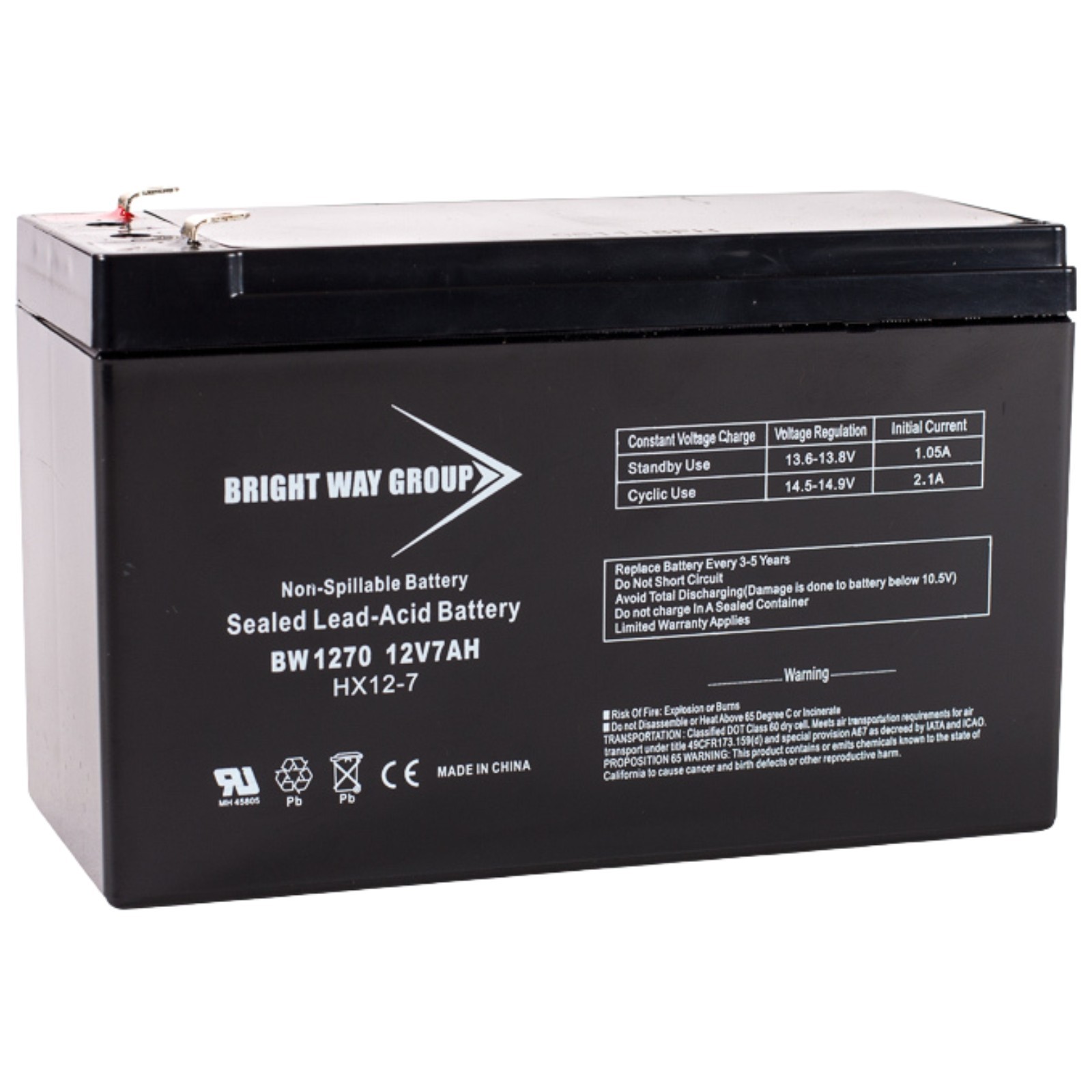 UB1270 (40800) Universal Power SLA Battery Replacement by Bright Way 12V 7Ah