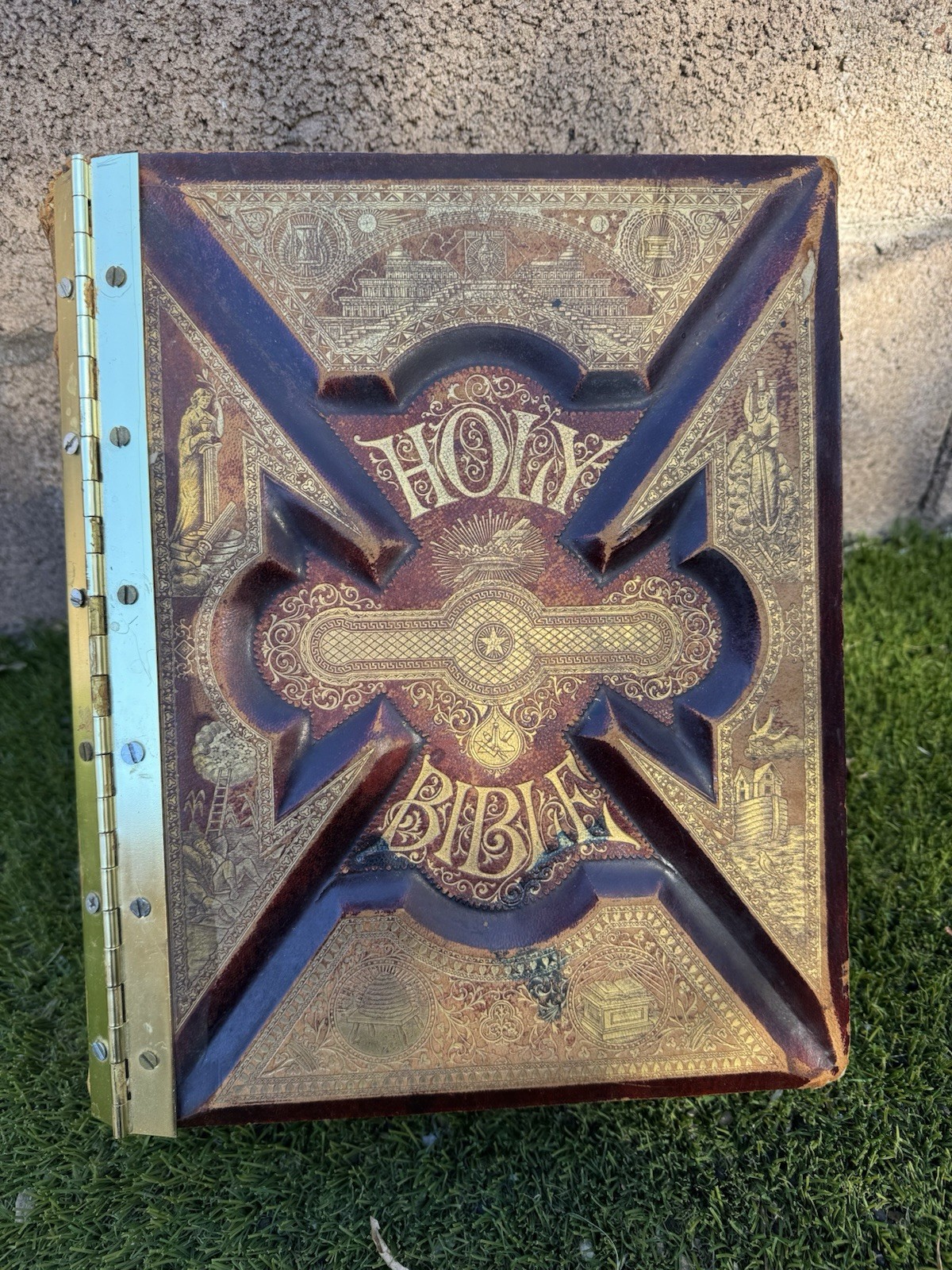 1885 HOLY BIBLE illustrated PARALLEL beautiful LEATHER antique OLD family BIBLE