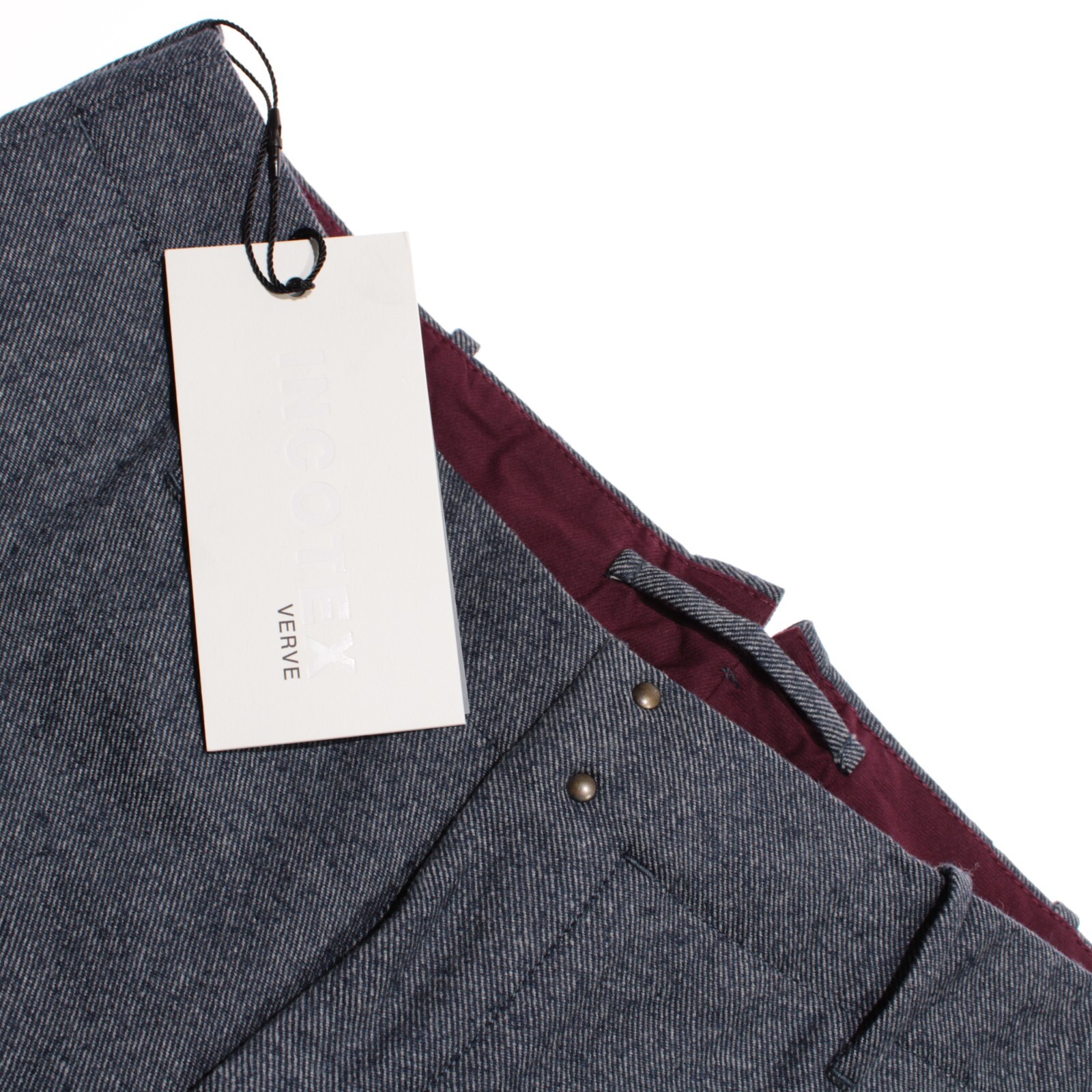 Incotex NWT Casual Pants Size 48 (US 32) Tapered Fit in Blue Melange Wool/Cotton