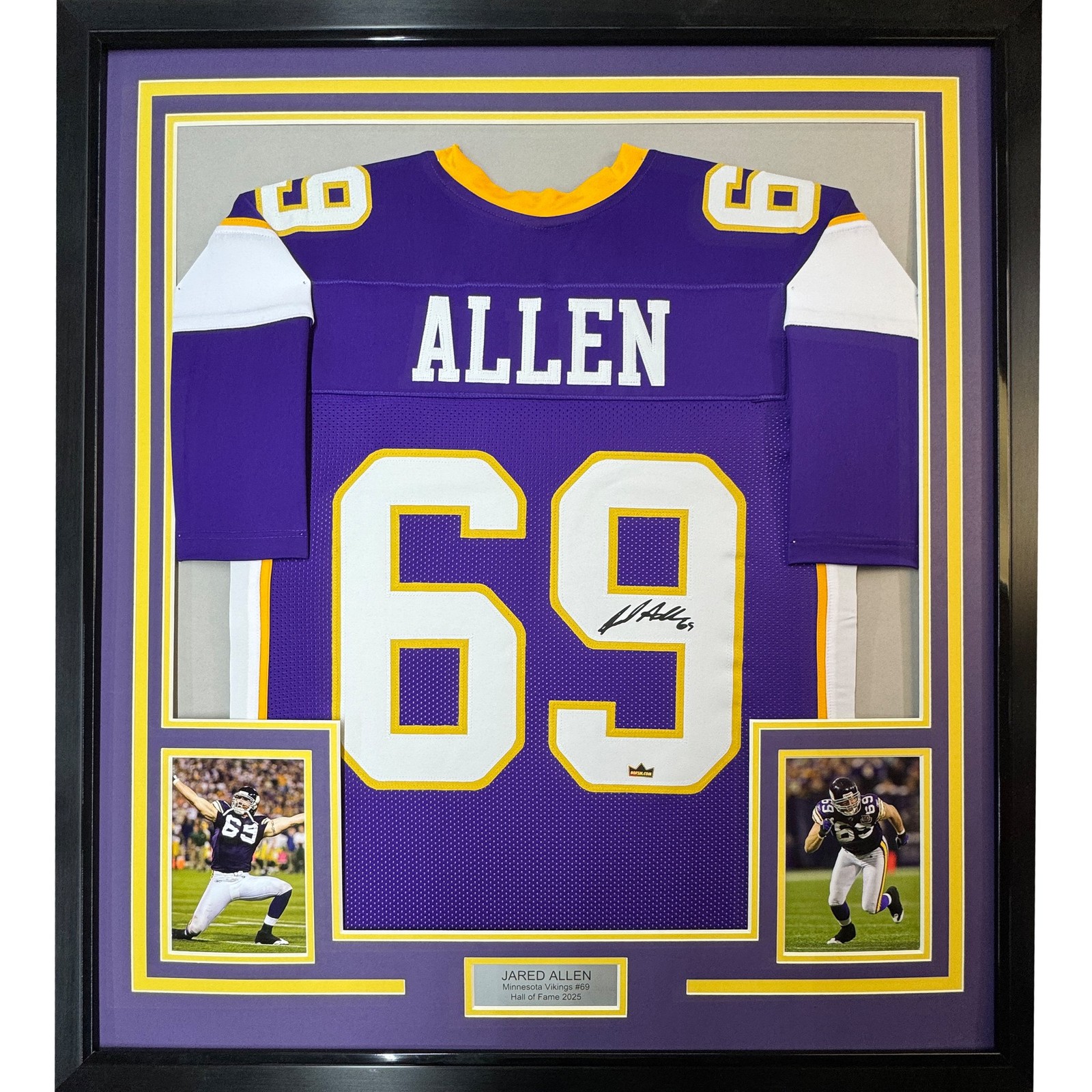 Framed Facsimile Autographed Jared Allen 35x39 Purple Jersey