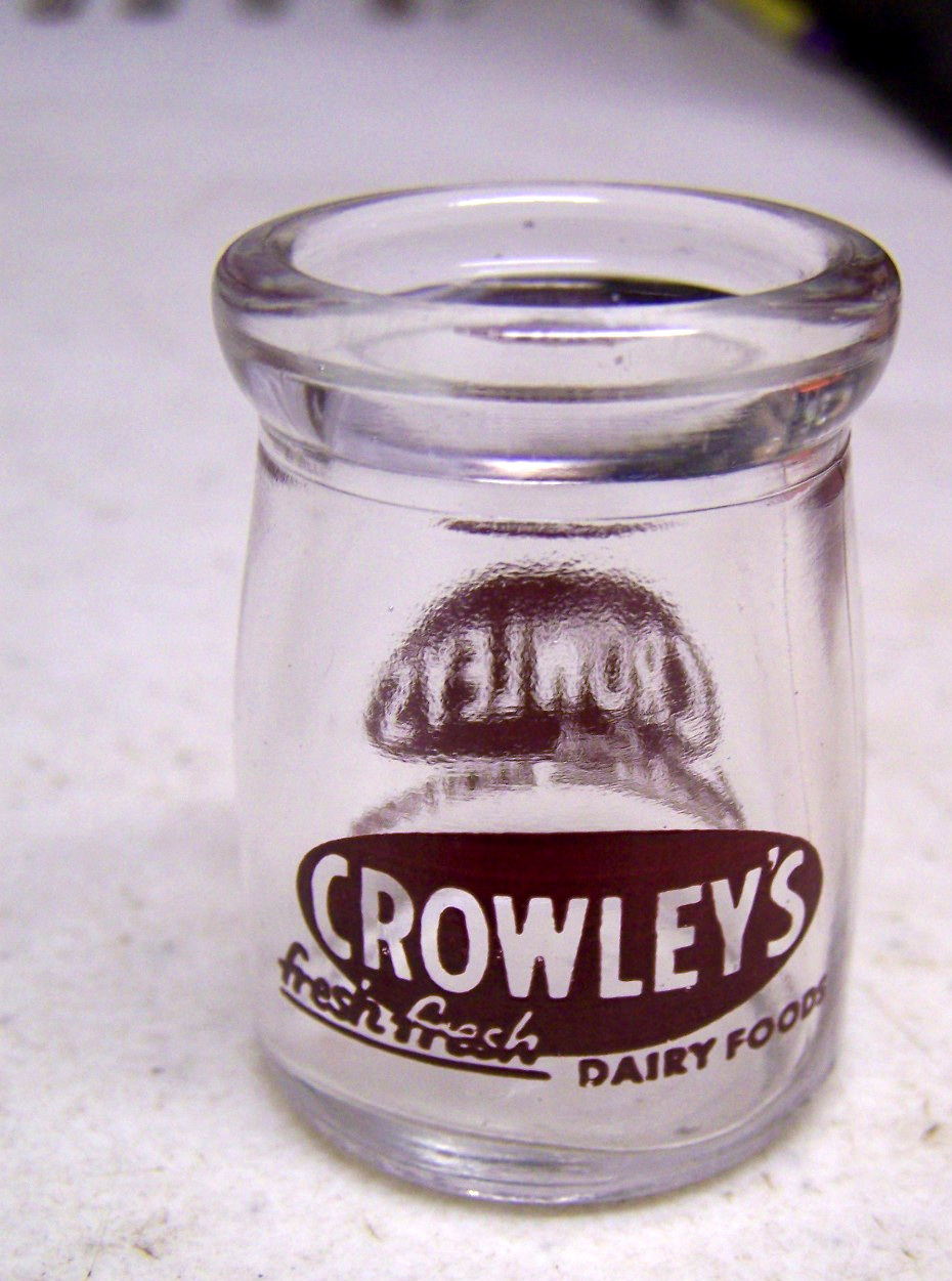 Vintage Crowley's Dairy Antique Glass Milk Single Cream Creamer Bottle